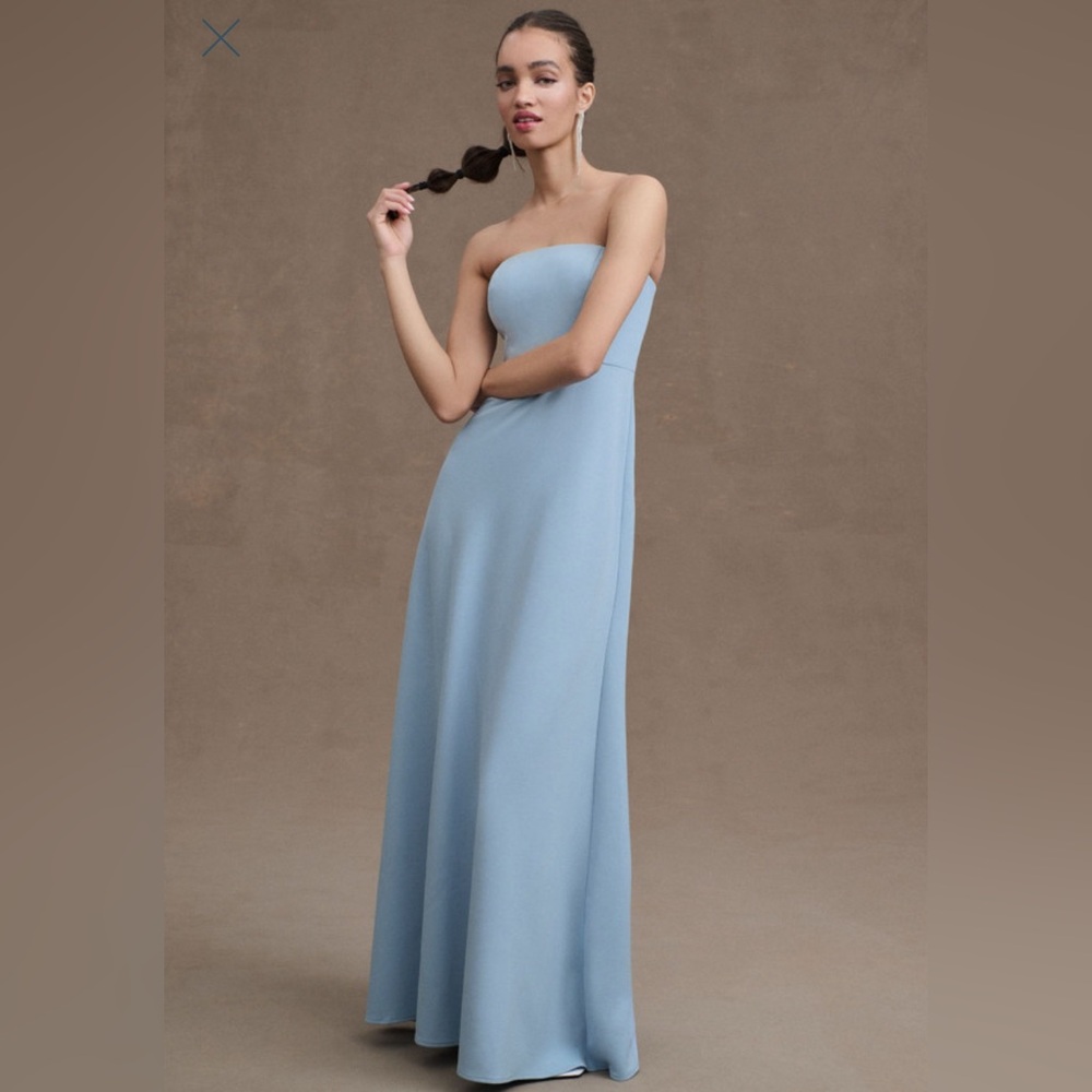 BHLDN Everly Strapless Crepe Gown Sky blue
